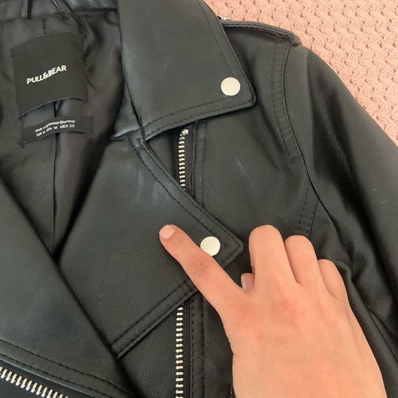 Pull&Bear Black Leather Biker Jacket Medium - Picture 7 of 10
